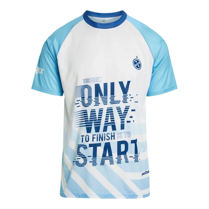 portshirt met sublimatiedruk in eigen ontwerp en kleuren als relatiegeschenk voor sportevenement